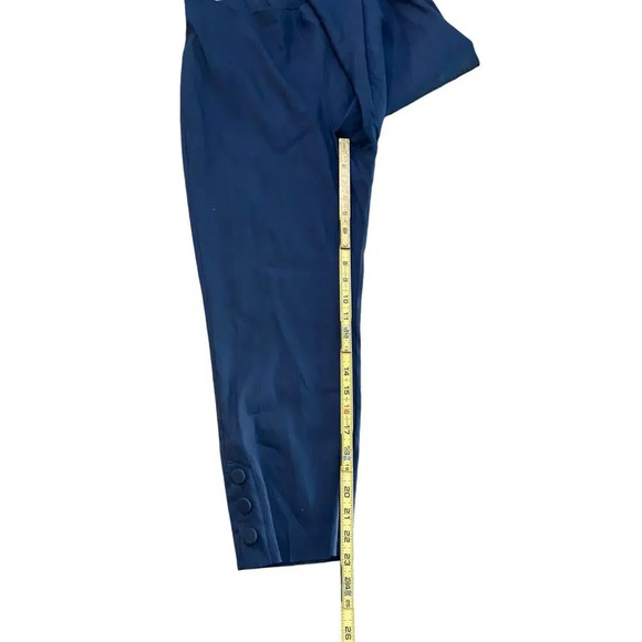 NWT J.Jill Navy Blue Linen Stretch Pull On Button Detail Cropped Pants Size MP - Picture 3 of 5